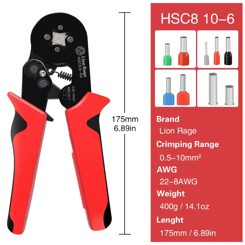 Hsc8 6-4 Krimpgereedschap Ferrule Moffen Buisvormige Terminal Draad Crimper Tang Huishoudelijke Elektrische Sets 1020Pcs Terminal