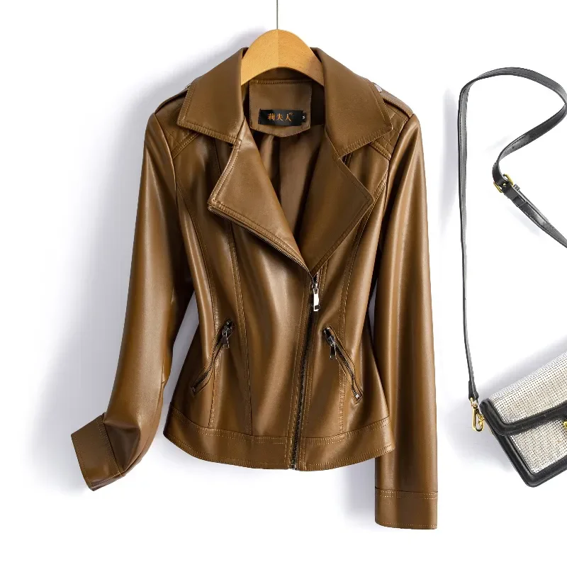 M-6XL Chic vin rouge fendu vestes en peau de mouton mode fermeture éclair femmes à manches courtes Moto Biker vestes décontracté en cuir manteaux
