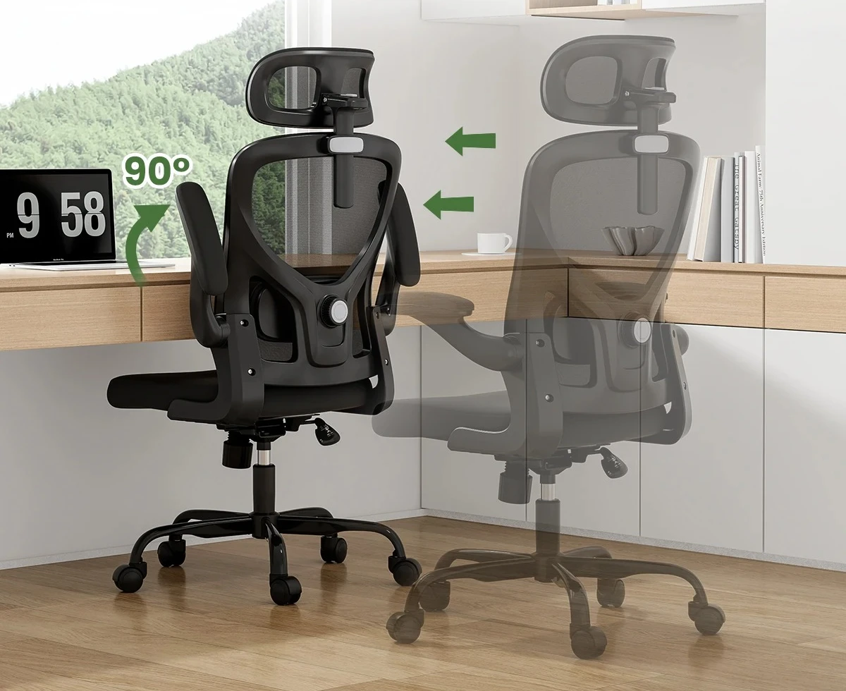 High Back Desk Chair with Armrests & Lumbar Support, Black，Ergonomic Office Chair with Headrest