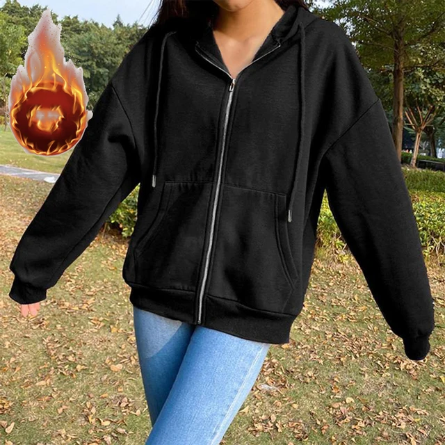 Zimowa bluza z kapturem Oversize polar kardigan z kapturem czarno-białe damskie ubrania solidne bluzy z kapturem na zamek topy z długimi rękawami