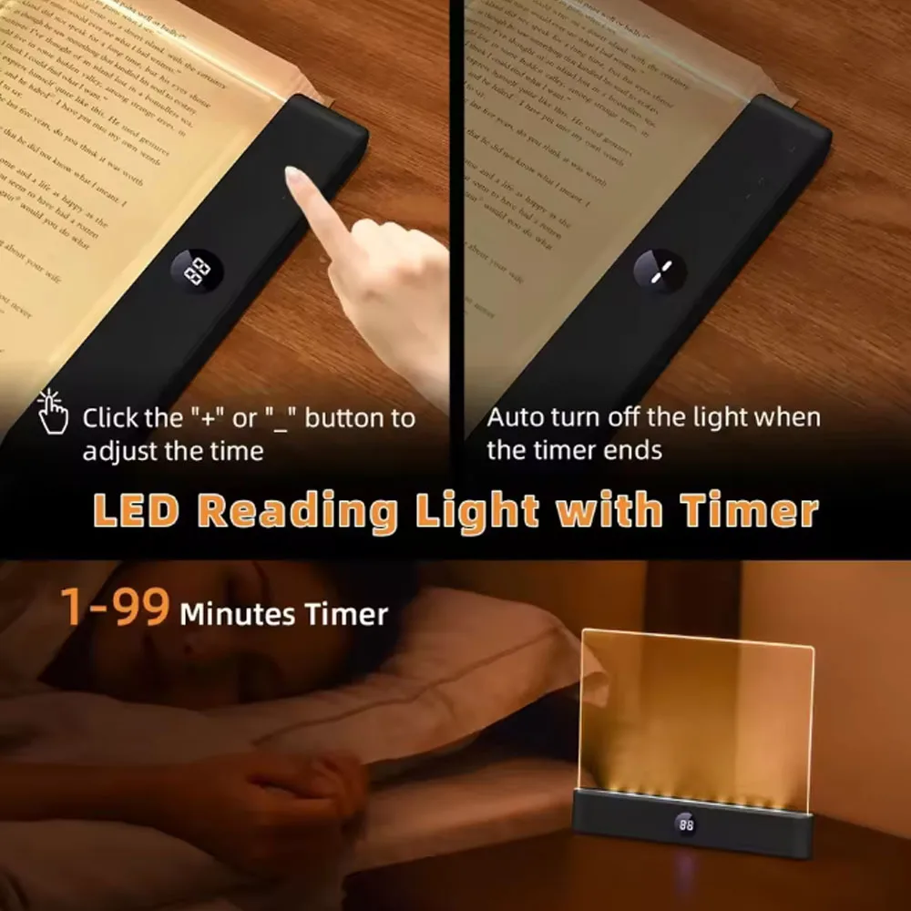 Luz de leitura com painel plano de led, visão noturna, proteção para os olhos, carregamento usb, lâmpada de leitura noturna para estudantes, lâmpada p