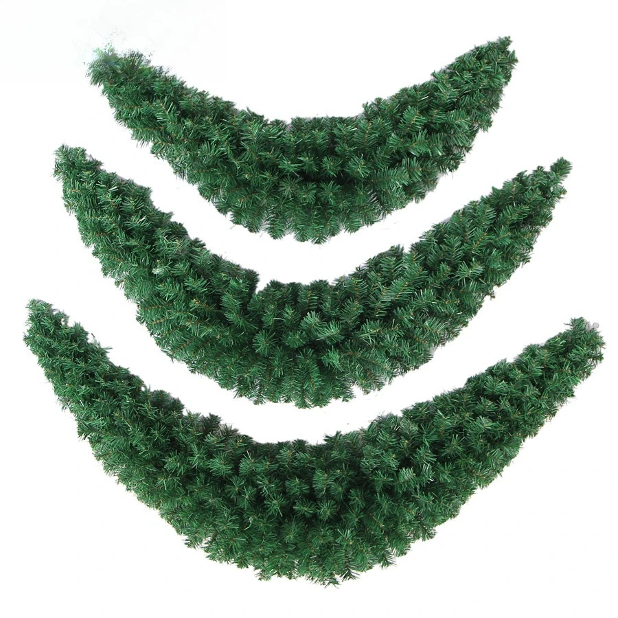 "90-150CM Crescent Wreath - White/Green PVC Rattan Hanging Decor - Minimalist Christmas Arch Hoop