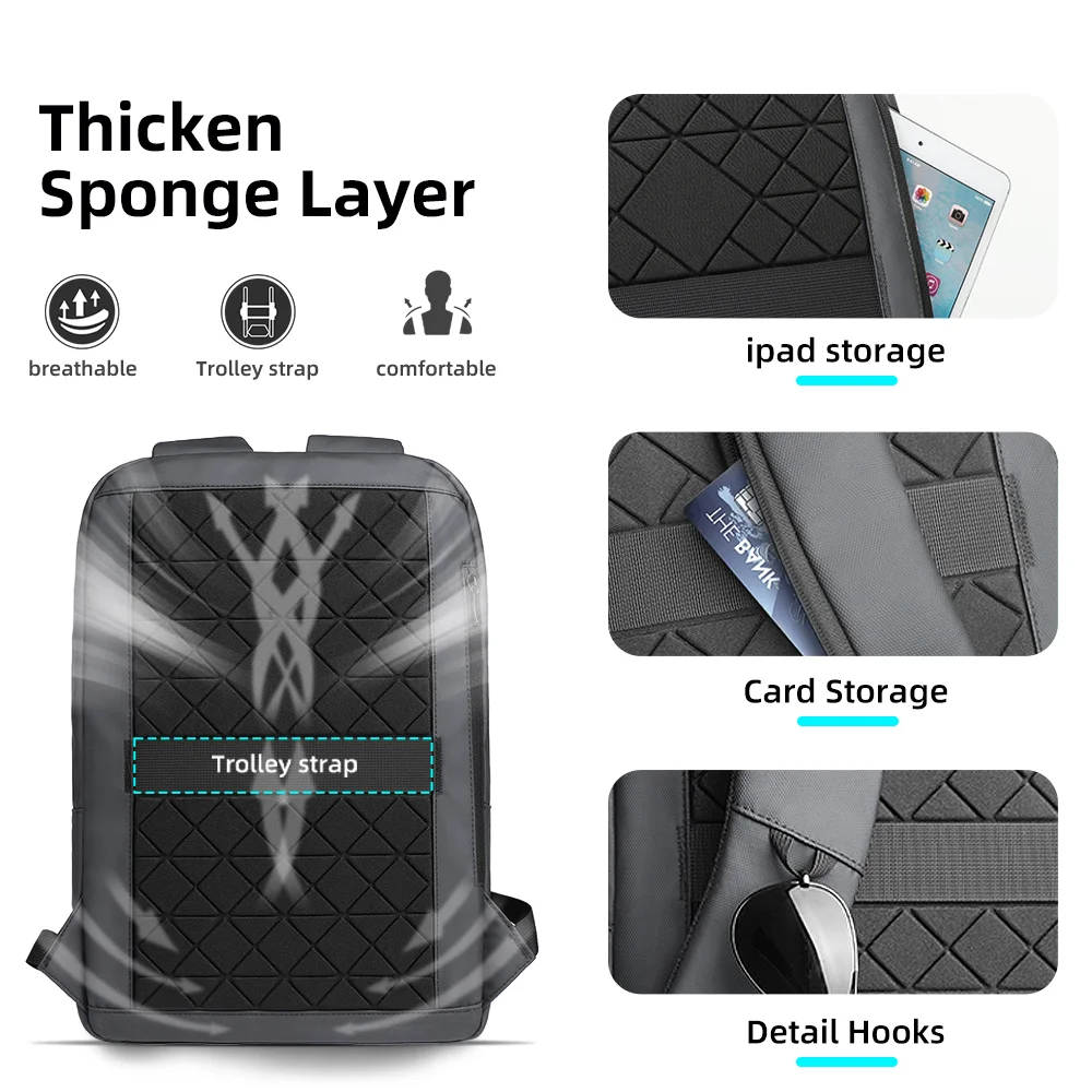 HK رجال الأعمال على ظهره جيوب متعددة 17.3 بوصة حقائب الكمبيوتر المحمول خفيفة الوزن حقيبة السفر حقائب الظهر المدرسية عادية مع USB