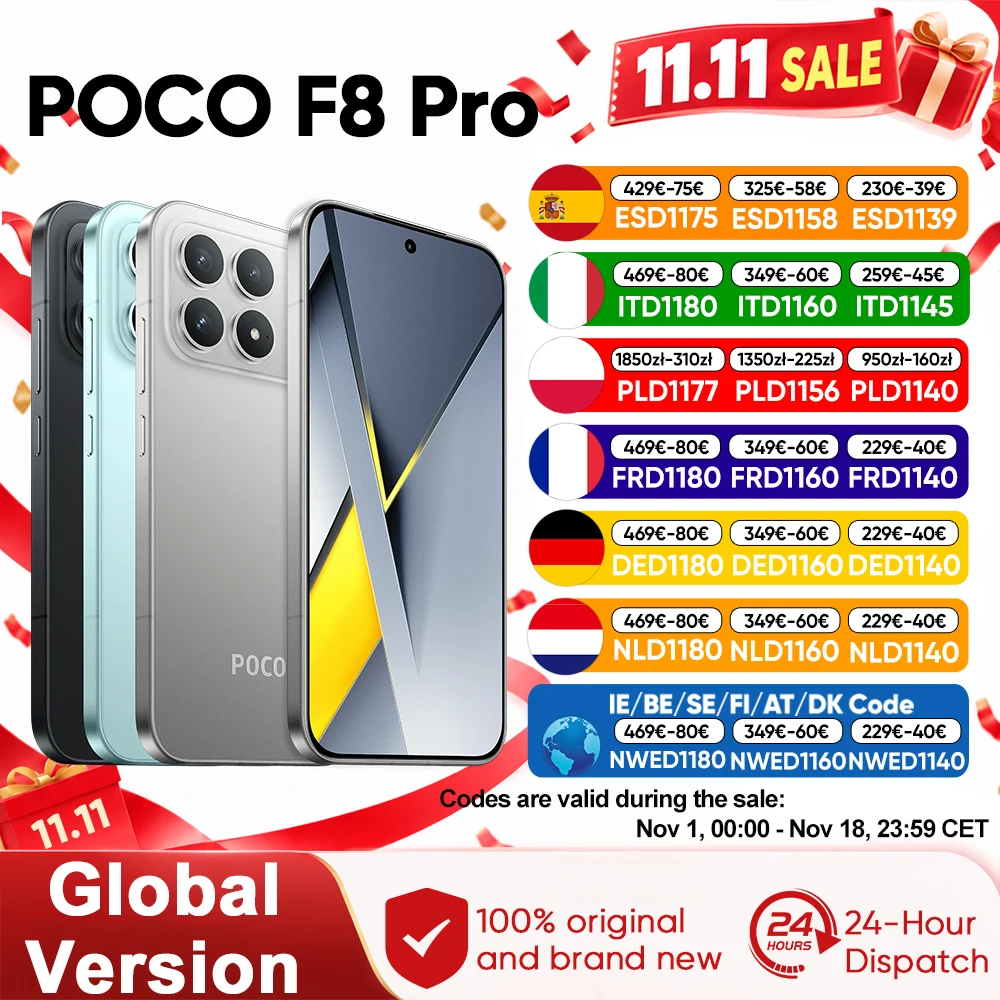 Globale versie van de POCO F8 Pro 5G smartphone, met Snapdragon-processor. ® 8 Elite 6,59′ AMOLED-scherm met oogbescherming, 6210mAh, 100W HyperCharge, IP68, NFC