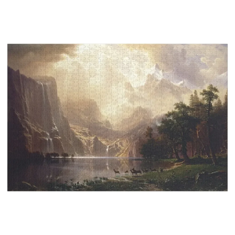 Albert Bierstadt - Among the Sierra Nevada Mountains, California (1868) Jigsaw Puzzle Wood Animals Picture Puzzle