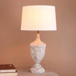 Creative American Table Lamp Wooden Art Bedroom Living Room Bedside Decorative Lamp villa Hotel Office Study Cloth Desk Lamp