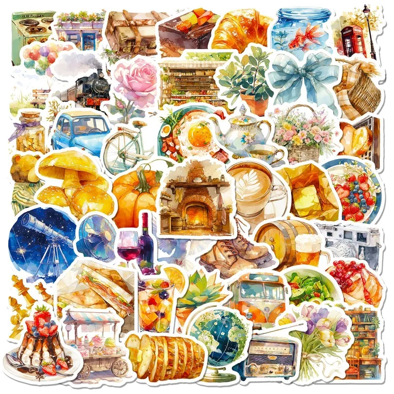 

10/30/50PCS Watercolor Food PVC Sticker Aesthetic Children's DIY Decoration Scrapbooking Stationery Hand Accounting Supplies