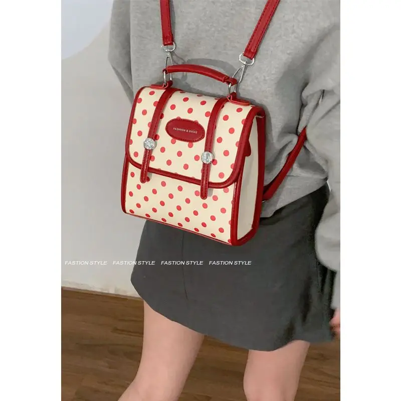 

College Style Cute Shoulder Backpack Women 2024 New Fashion Clashing Polka Dot Backpack Leisure Travel Mini Backpack PU Handbags