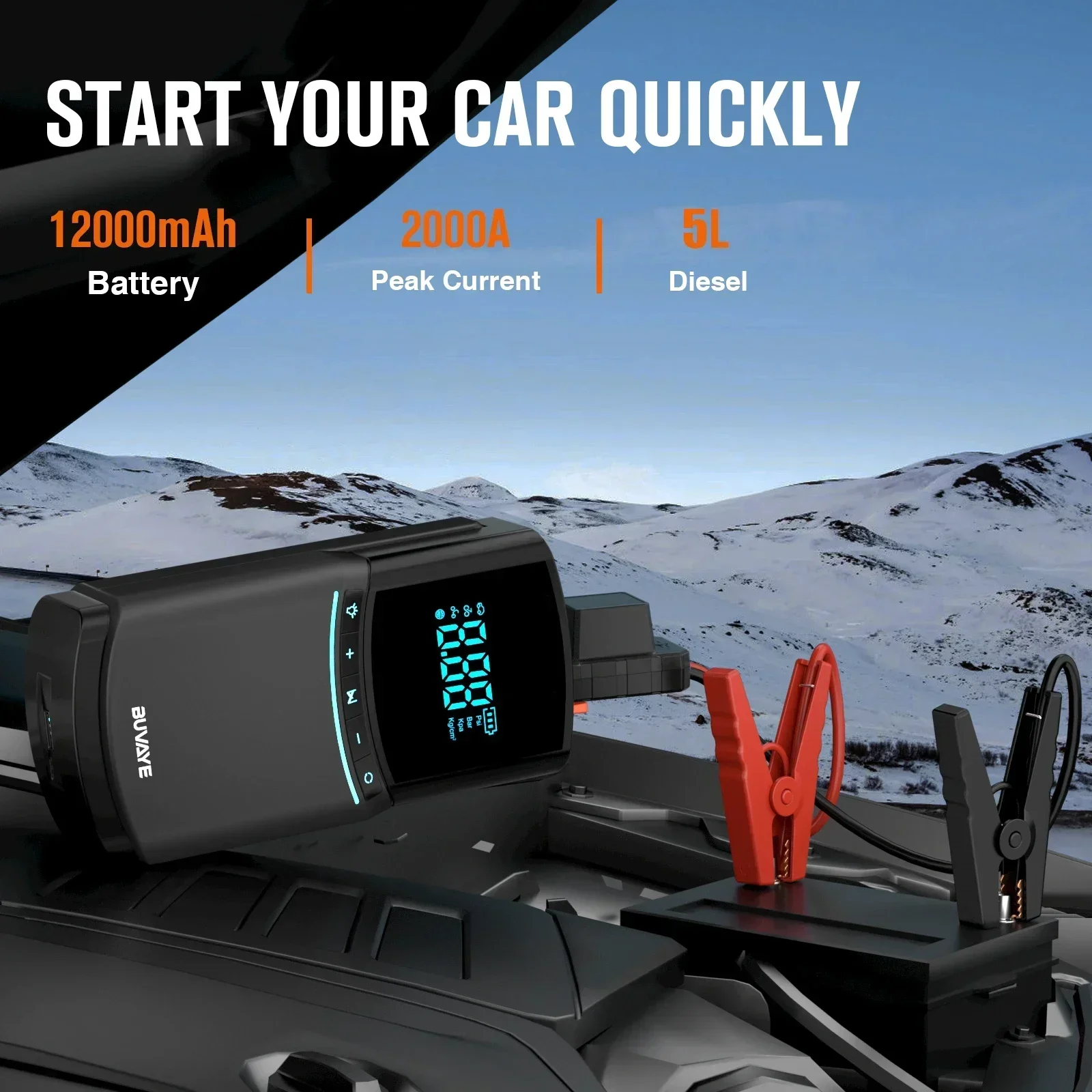 2000A Car Jump Starter with 150PSI Air Compressor, 10000mAh Power Bank 12V Digital Auto Tyre Inflator Portable Battery Booster