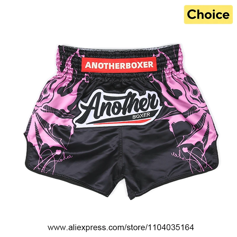 Premium Satin Muay Thai Shorts Pink Black Boxing Pants Elastic Waist Comfortable Kickboxing MMA Shorts for Training Matches