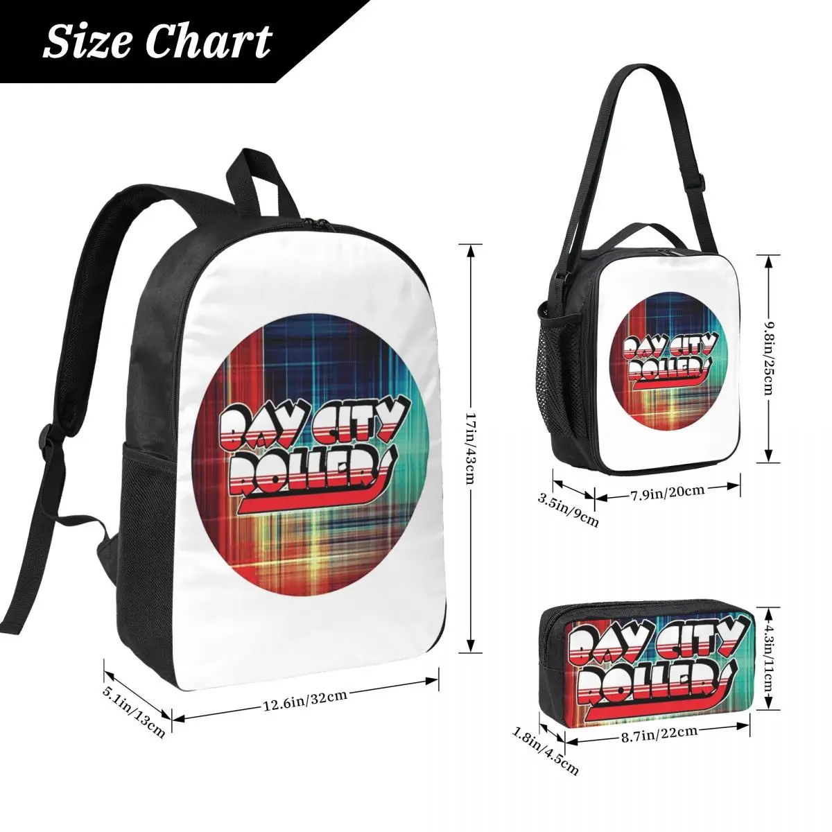 Bay City Rollers Backpack Student Boys Girls BookBag School Bag Computer Shoulder Bags 3ps Insulated Lunch Bag Pencil Case