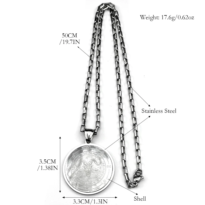 Hexerei Goth Baphomet die sabbatische Ziege Satan Pentagramm Halsketten für Frauen Männer Edelstahl hebräische Muschel Anhänger Schmuck – Detail 3