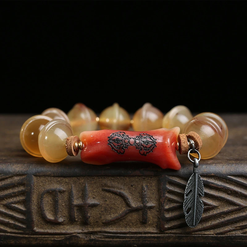 UFO-shaped horn bracelet, single-loop bone with second-generation turquoise beads, Tibetan silver accessories whol