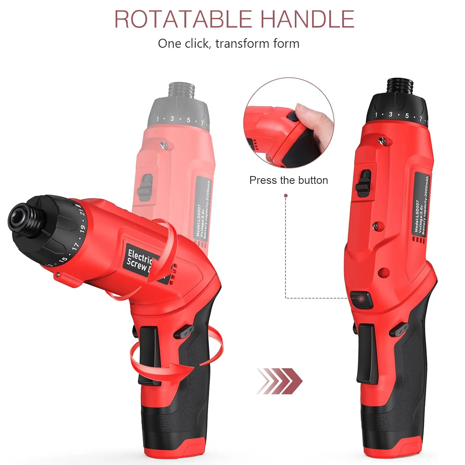 1pc Cordless Screwdriver with 11 bits, Rechargeable Electric Screwdriver with 2 Positions Pinage, LED Light, Torque Adjustment