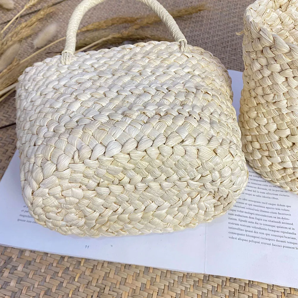 

1pc Natural Handmade Woven Storage Basket Lightweight Decorative Grass Organizer Kitchen Basket Corn Husk Handheld Bag