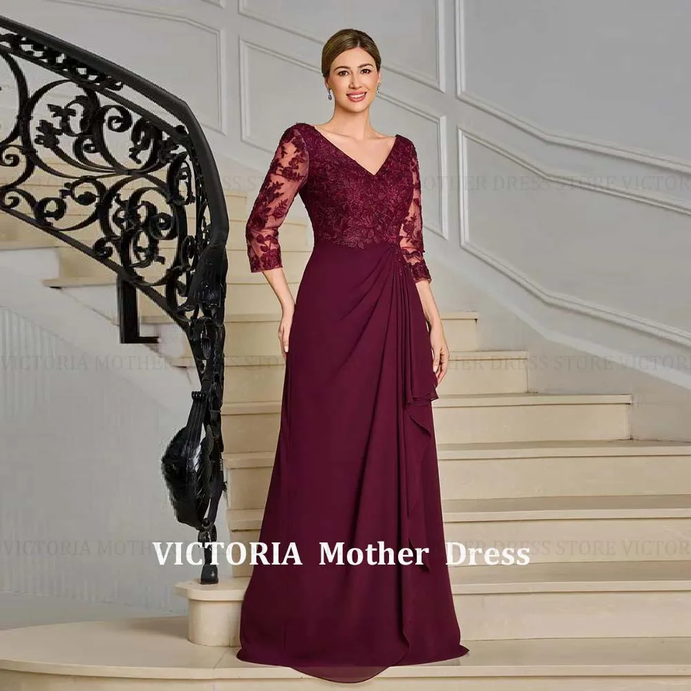 

VICTORIA Customized Elegant Mother of the Bride Dress 2026 A-Line Appliques V-Neck Long Wedding Guest Gowns Ruffle Evening Dress