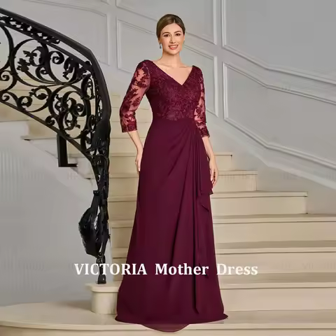VICTORIA Customized Elegant Mother of the Bride Dress 2026 A-Line Appliques V-Neck Long Wedding Guest Gowns Ruffle Evening Dress
