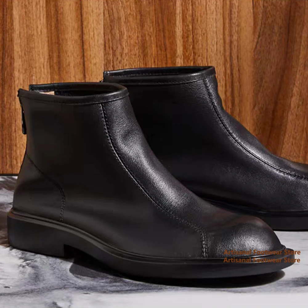 جلد البقر الجانب سستة تشيلسي أحذية الرجال النمط البريطاني عالية أعلى الأحذية الجلدية العصرية شعبية رجال الأعمال مكتب الرجال الأحذية #4