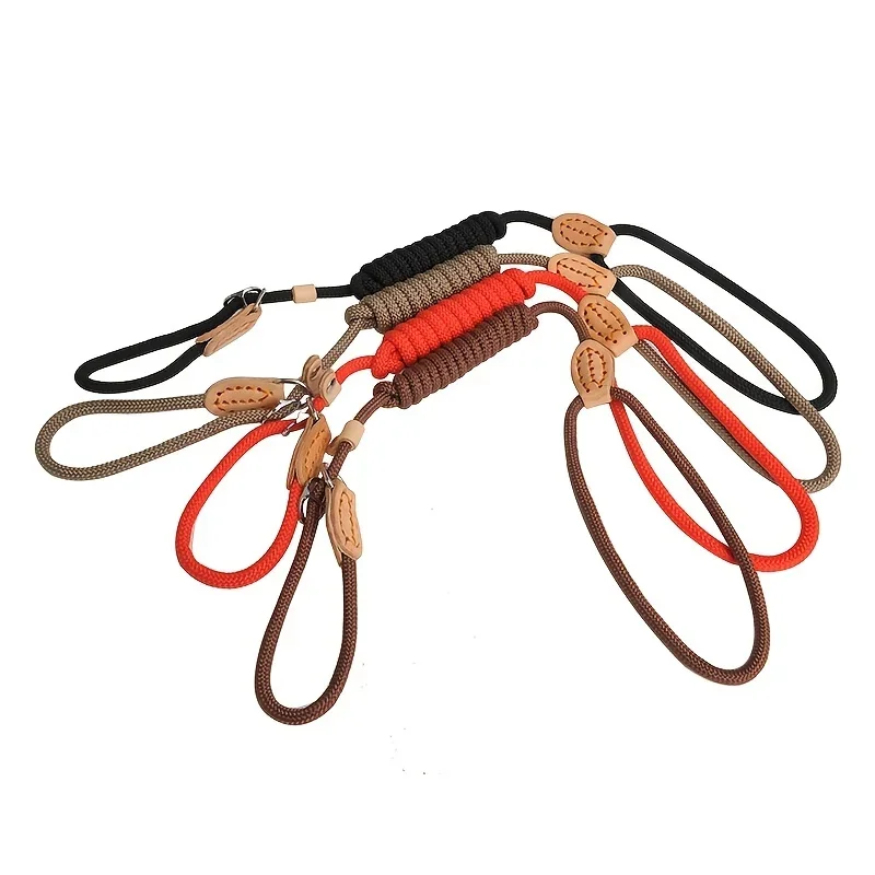 Corde de chien marketavec contrôle de traction, ceinture sans boucle de nervure, joint en cuir durable, colliers pour animaux de compagnie en forme