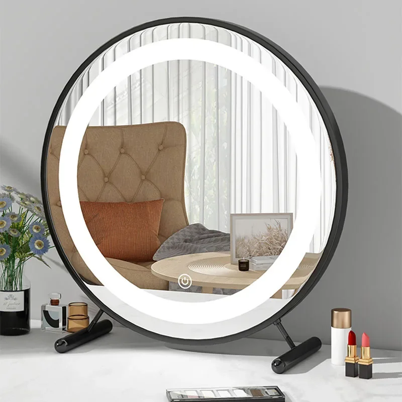 Display Makeup Lamp Wall Mirror Round Led Bathroom Vanity Mirror Desk Dressing Table Specchio Da Parete Living Room Decoration