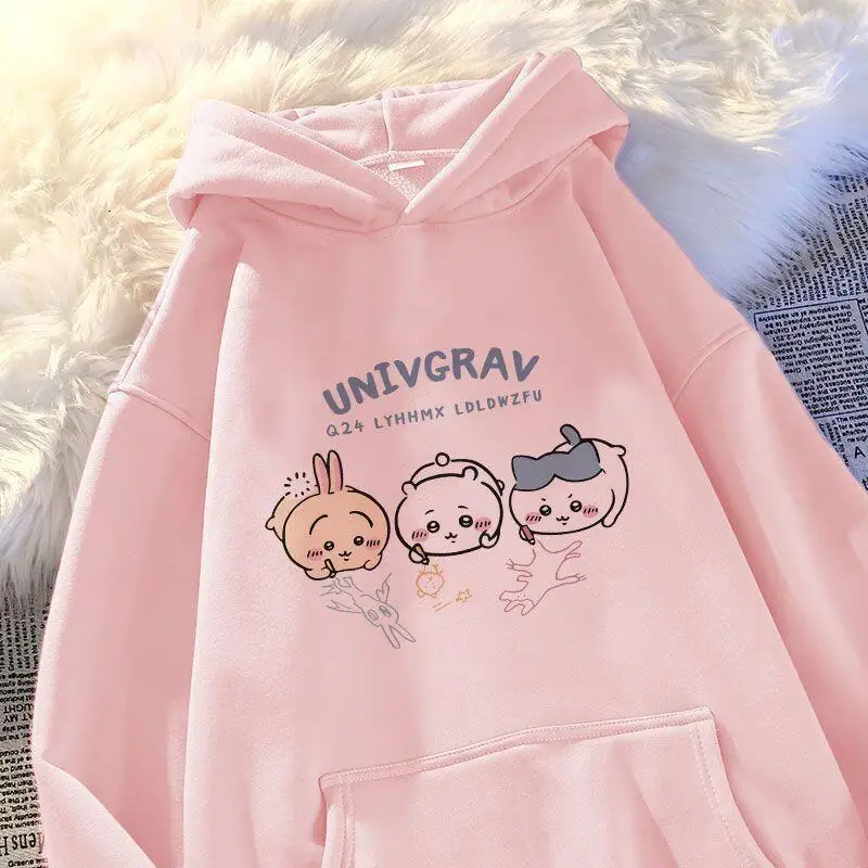 Anime Chiikawa Linda chaqueta con capucha de dibujos animados Kawaii Y2K Hachiware mujeres Tops moda cariño sudaderas femeninas cómodo cálido
