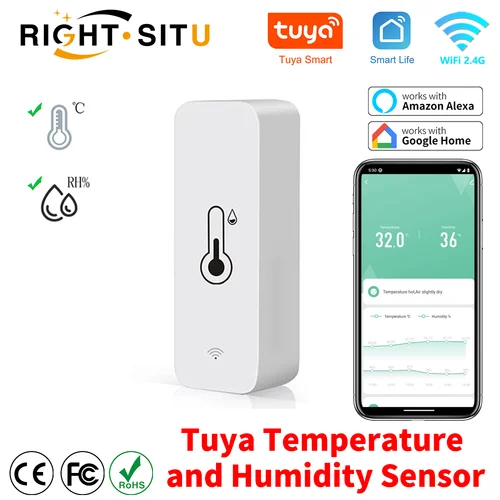 Imagen 1 del producto Sensor de temperatura y humedad con WiFi, Monitor remoto SmartLife para el hogar inteligente, funciona con Alexa y asistente de Google, Tuya