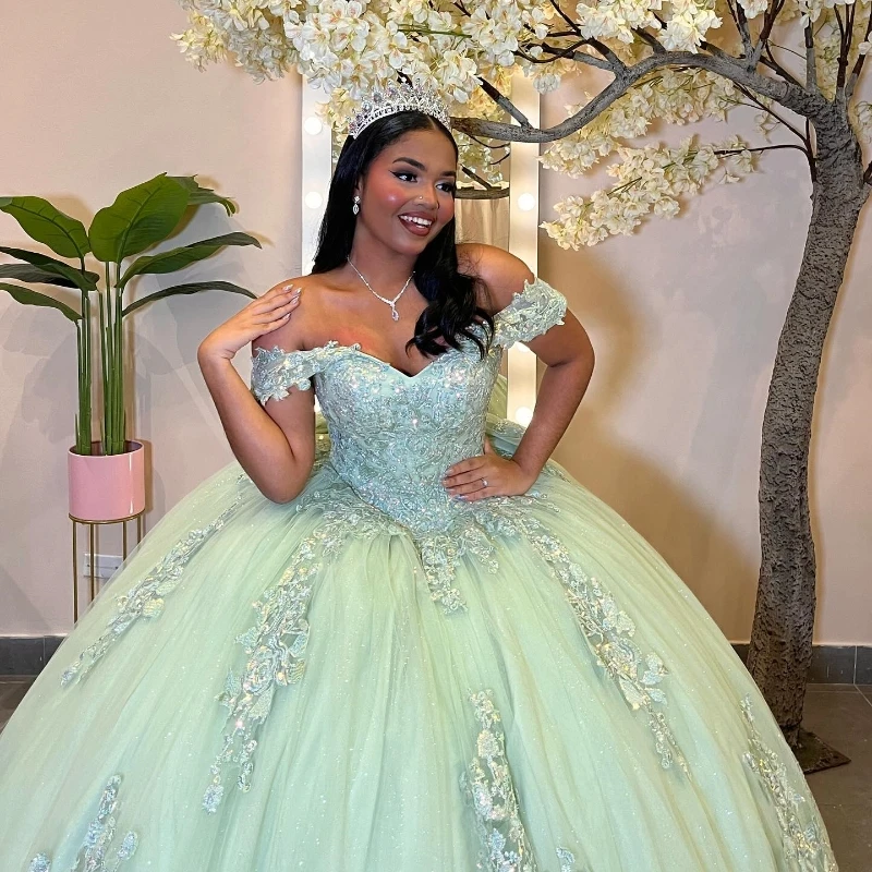 Sage Green Quinceanera Dresses 2024 Formal Luxury Party Beading Lace Appliques Sweet 15 Dress Graduation Ball Gwon Prom Gowns