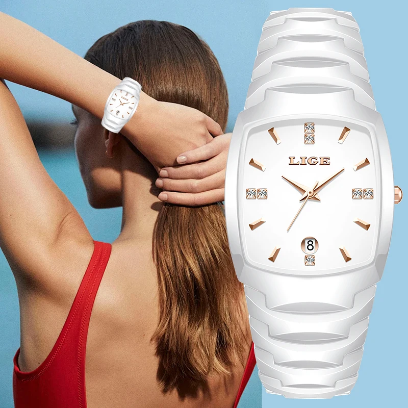 

LIGE Fashion Elegant Luxury Quartz Woman Watch Simple Elegant Ceramic Casual Calendar Romantic Ladies Gift Watches for Women New