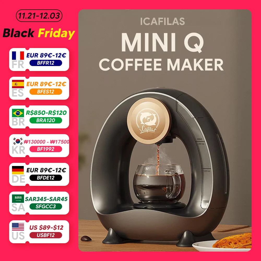 iCafilas MINI Q Coffee Maker Portable Americano Coffee Machine Compatible with Coffee Powder & Tea Home Office Cafeteria