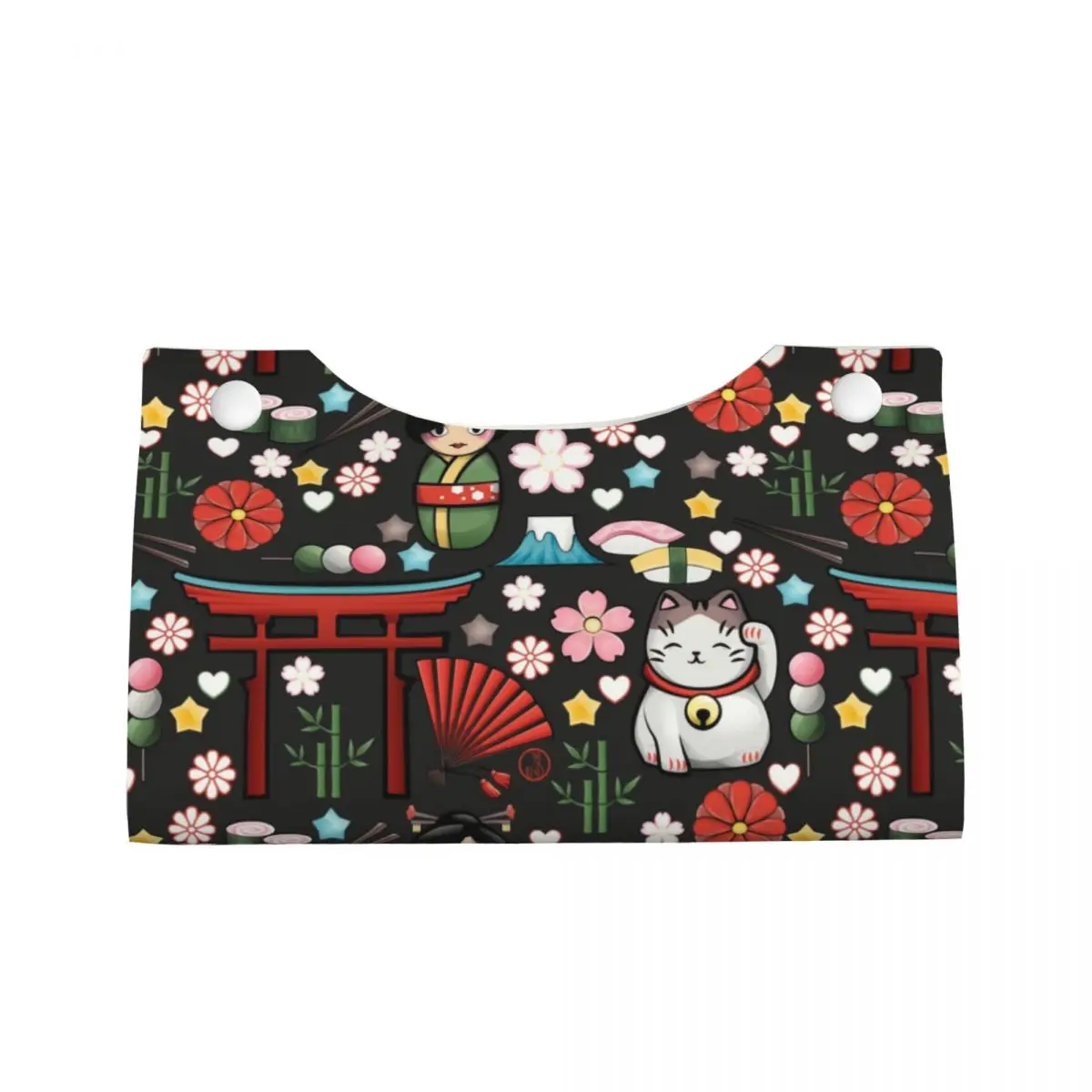 Custom Kawaii Maneki Neko Lucky Cat Tissue Box Holder Rectangular Japanese Geisha Art PU Leather Facial Tissue Box Cover for Car