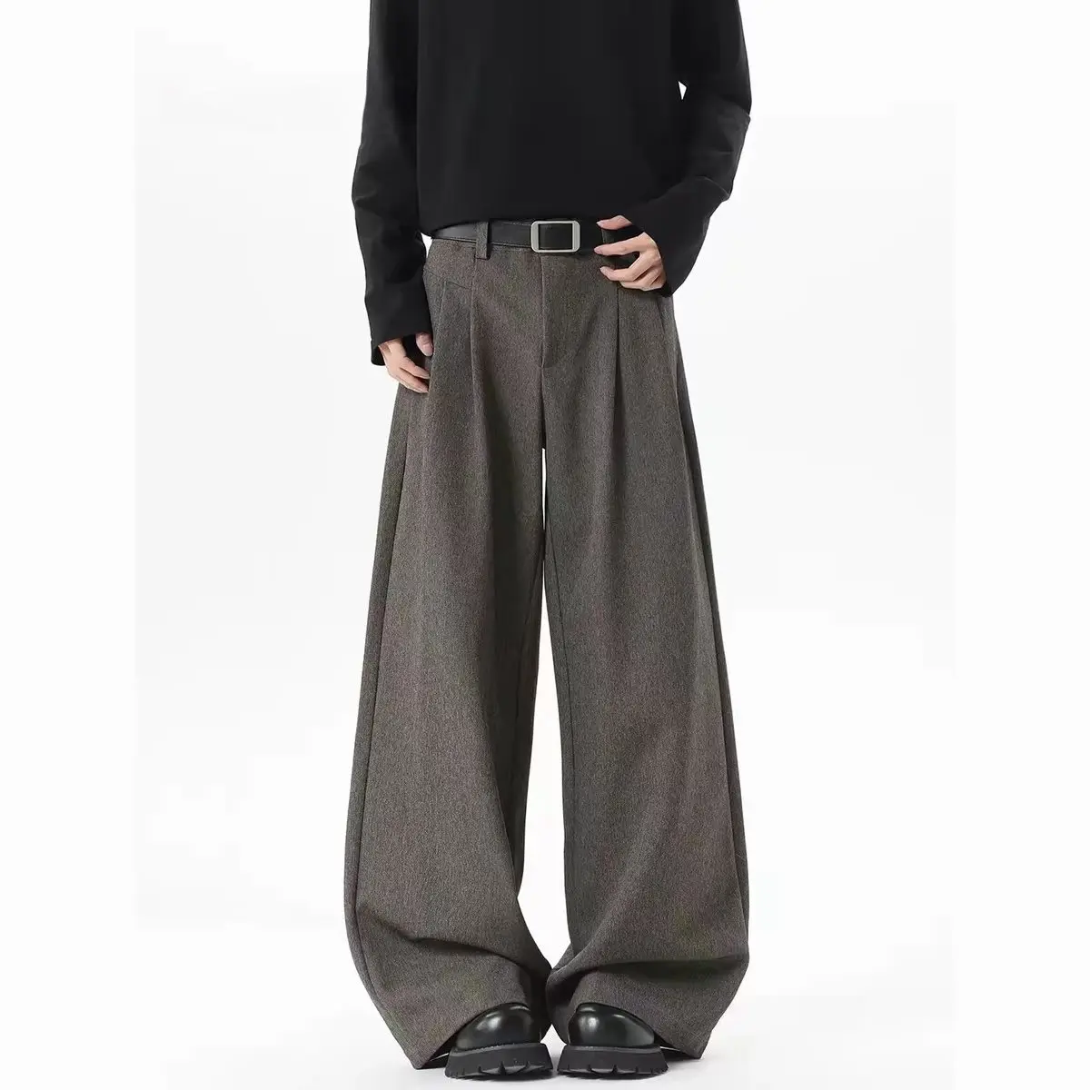 

Высококачественные повседневные брюки прямого кроя с цветочной вышивкой, широкими штанинами и двойными складками для молодых мужчин, весенний сезон