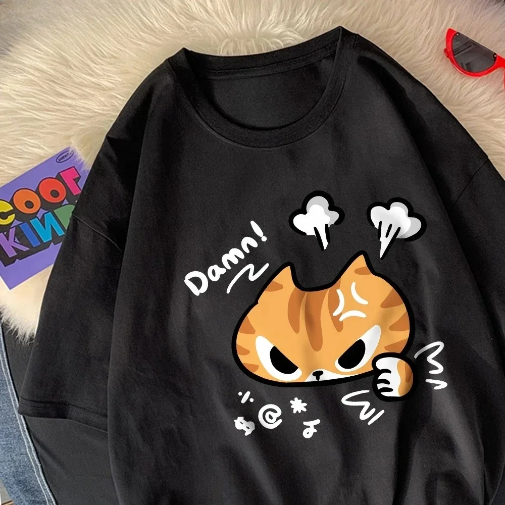 The Angry Cat Printed Round-neck  and Womens Top Clothing 2026 New Fashion Summer Woman Clothing Cartoon Ladies Graphic T-Shirt
