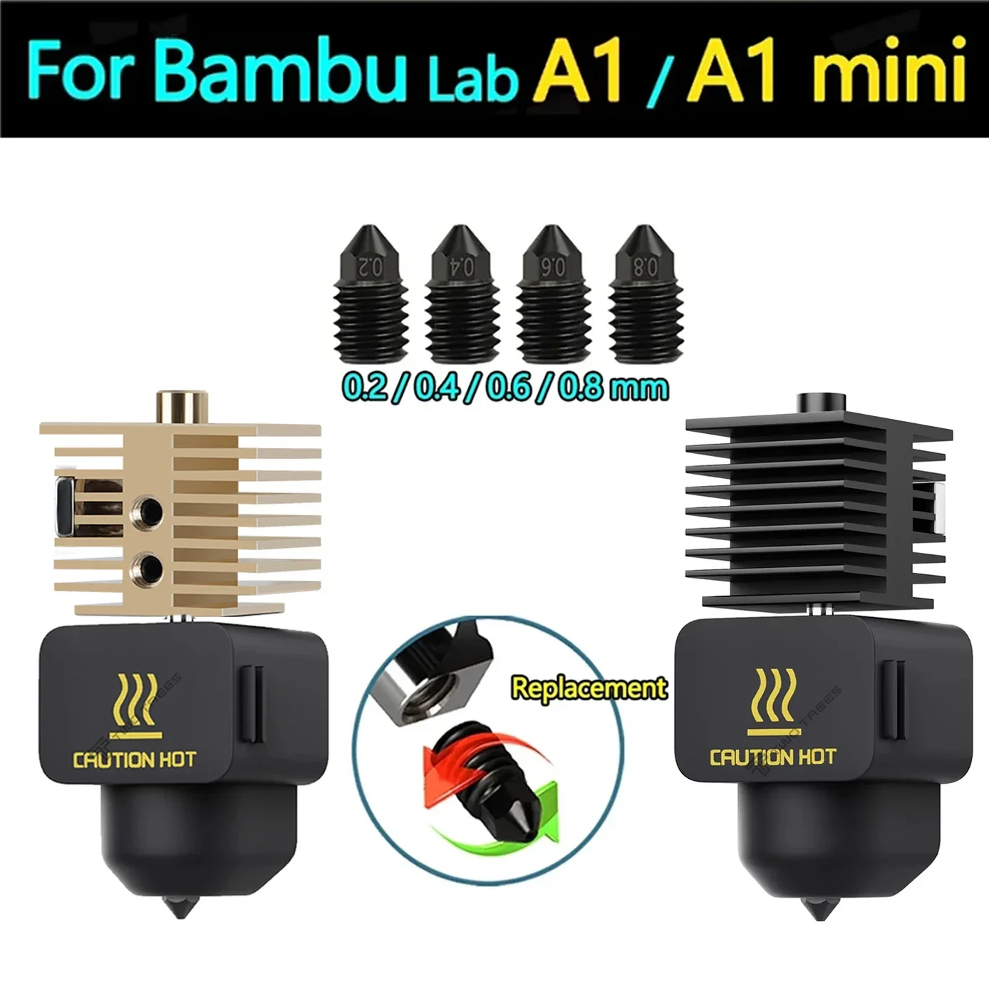 

Hotend For Bambu Lab A1 mini Assembly Hotend Kit 0.2 0.4 0.6 0.8MM Replaceable Nozzle For 3D printer Bamboo Lab A1/A1 mini