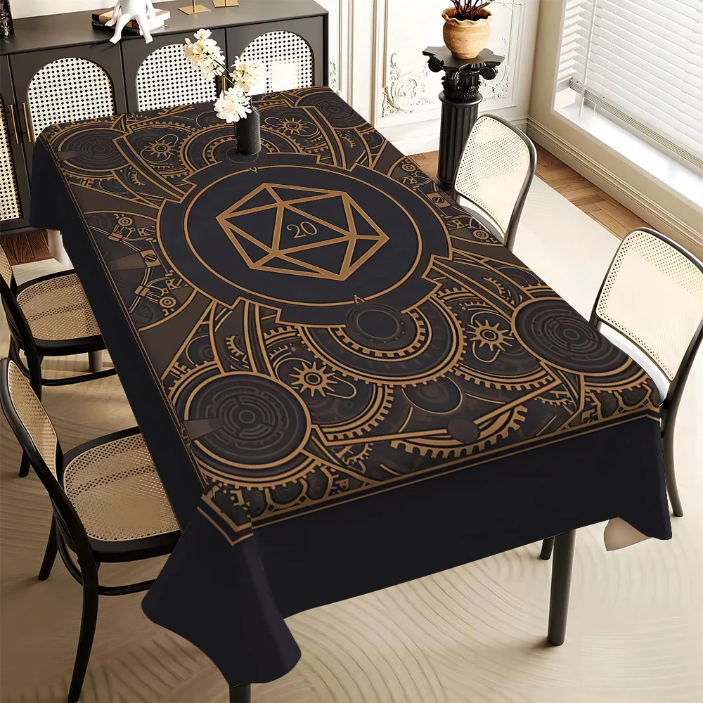 Steampunk Black Golden Gear Pattern Tablecloth - Rectangular Polyester Table Cover for Dining Room, Parties, Home Decor view 5