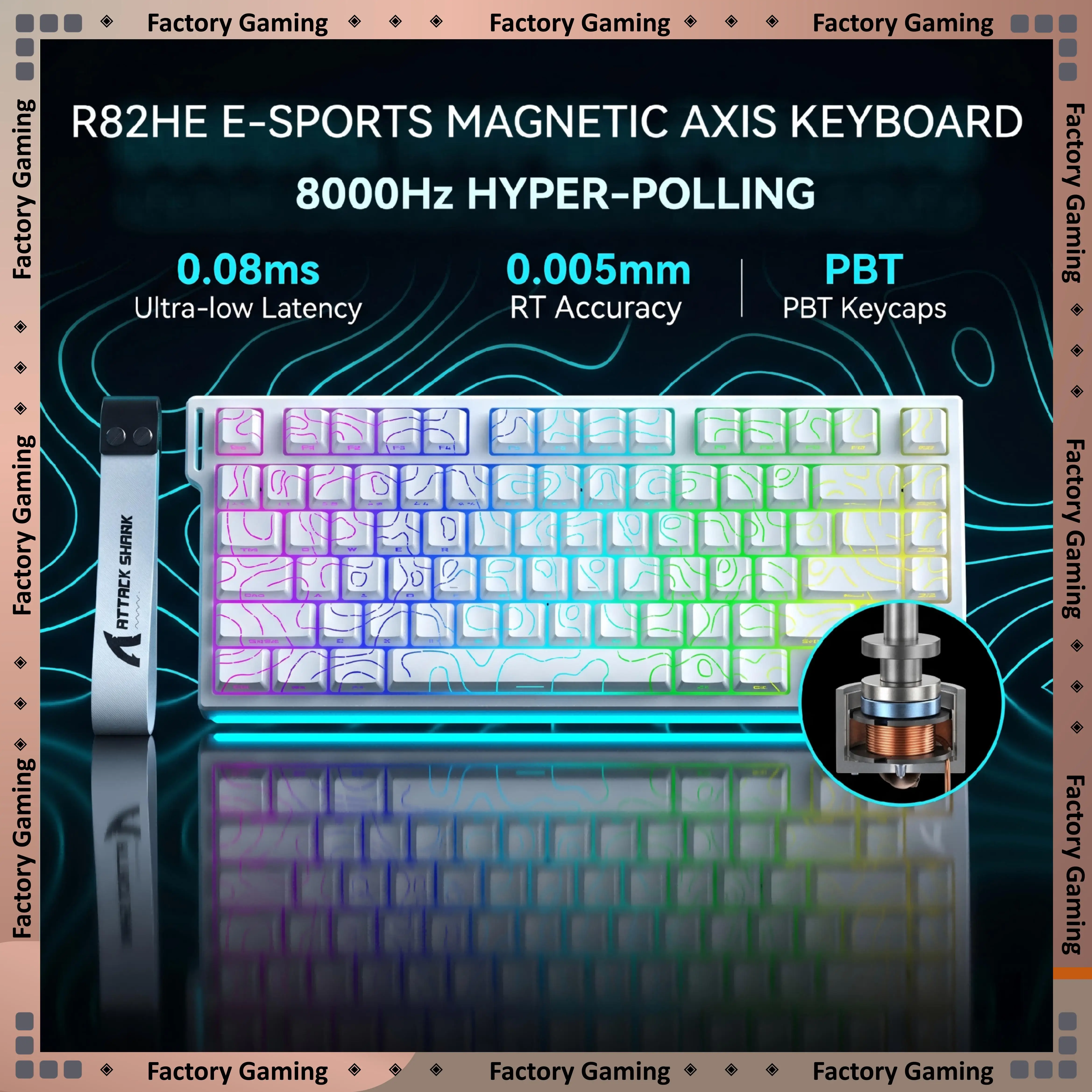 ATTACK SHARK R82HE Mechanical Keyboard Wired 8K Return Rate PBT Original Height Keycap RGB Lighting Fiberglass Positioning Plate