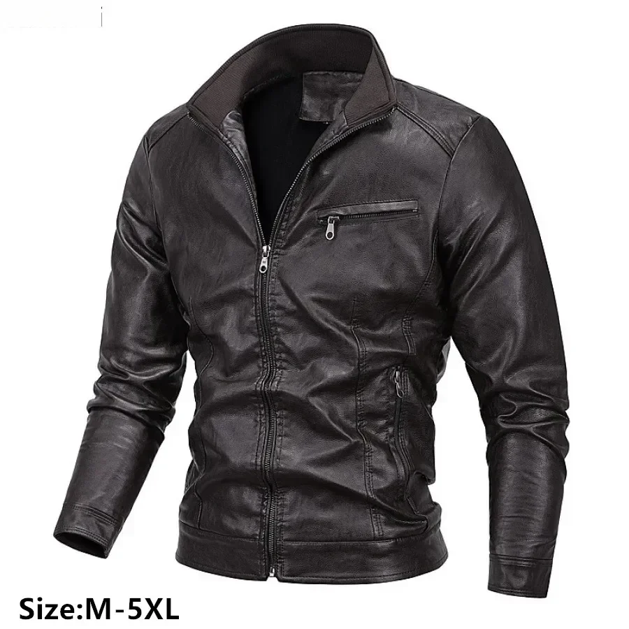 

Новые мужские кожаные куртки: модные ветрозащитные мотоциклетные куртки из искусственной кожи с флисовой подкладкой, повседневная стильная верхняя одежда больших размеров до 5XL