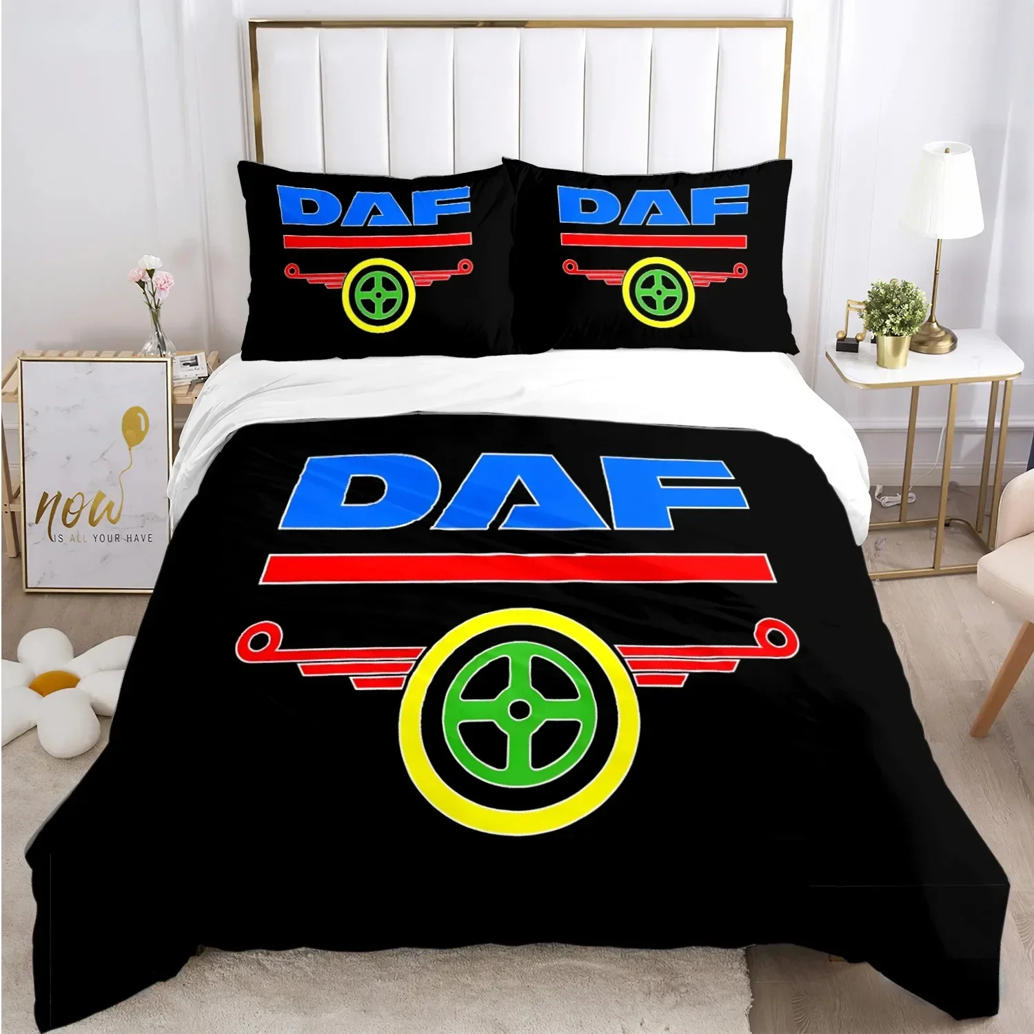 DAF Truck Logo Duvet Cover Cartoon Comforter Bedding set Soft Quilt Cover and Pillowcases for Teens Boy Single