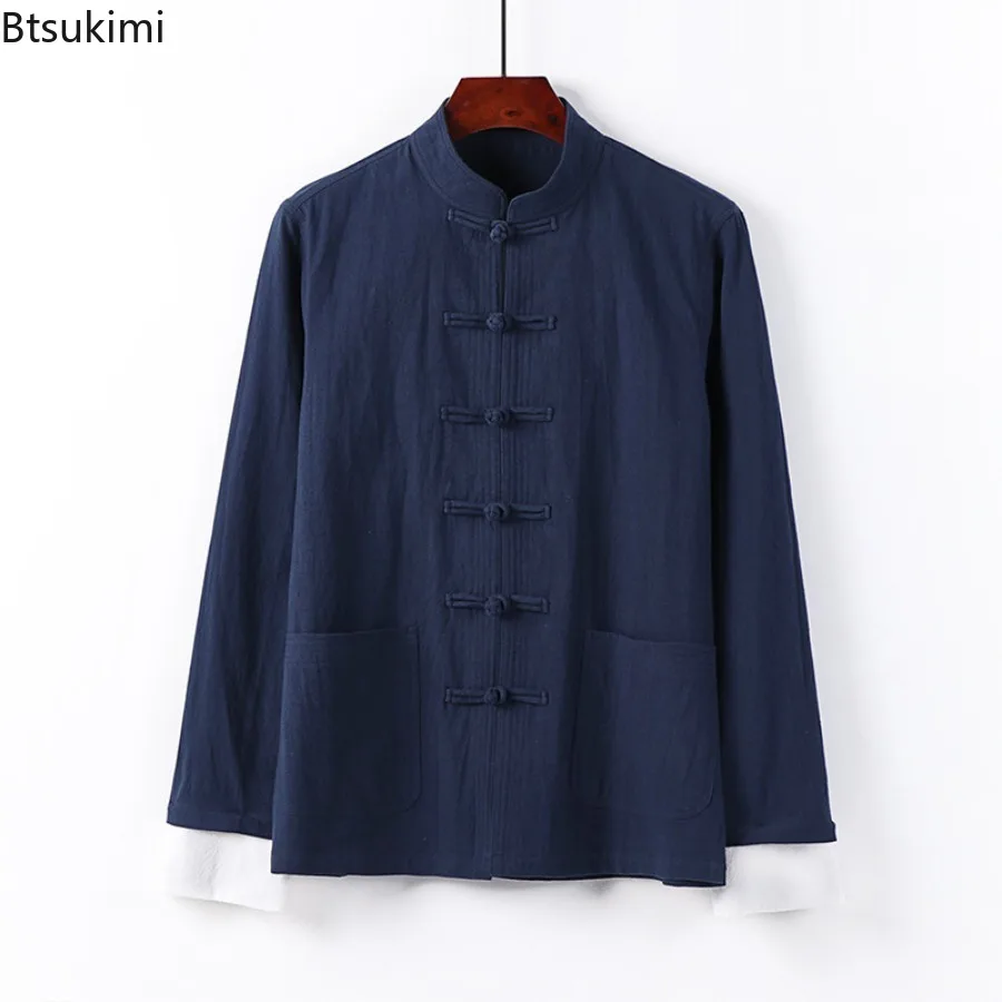 

Spring and Autumn Tang Suit Men's China-Chic Button Hanfu Coat Casual Zhongshan Shirt for Men Chinese Style Pure Cotton Shirt