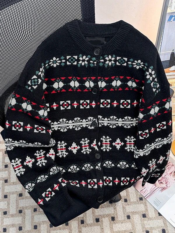 

Мужской вязаный кардиган в американском стиле, повседневный, на пуговицах, для пар, зимний, модный бренд, свободный крой, длинный рукав, круглый вырез...