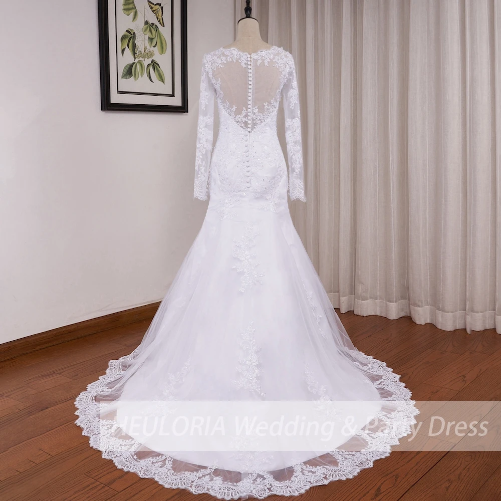 Mermaid Wedding Dresses long Sleeve O neck White Wedding dress lace applique beading Bride Dress Robe de mariage customize