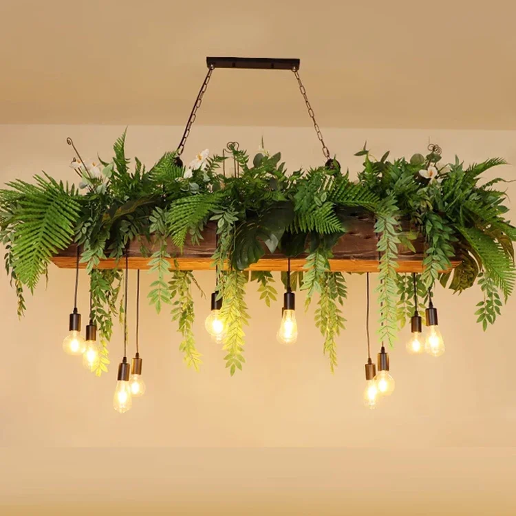 Led Floral Chandelier Industrial Art Chandelier American Retro Industrial Style Creative Hotel Chandelier Bar Art Green Plants