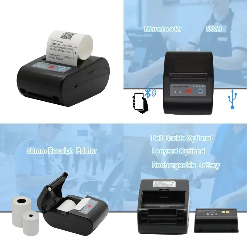Mini 58mm Portable Android Thermal Receipt Printer 2inch Wireless Imprimante Thermique bluetooth