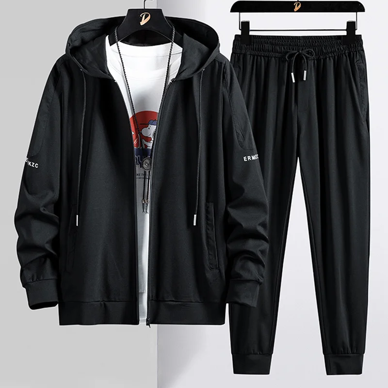 Black 2023 Autumn New Grey Zipper Hoodie Tracksuit Men Sportswear Cotton Casual Men's Hooded Sets 2 Piece Jogger Sweat Suits