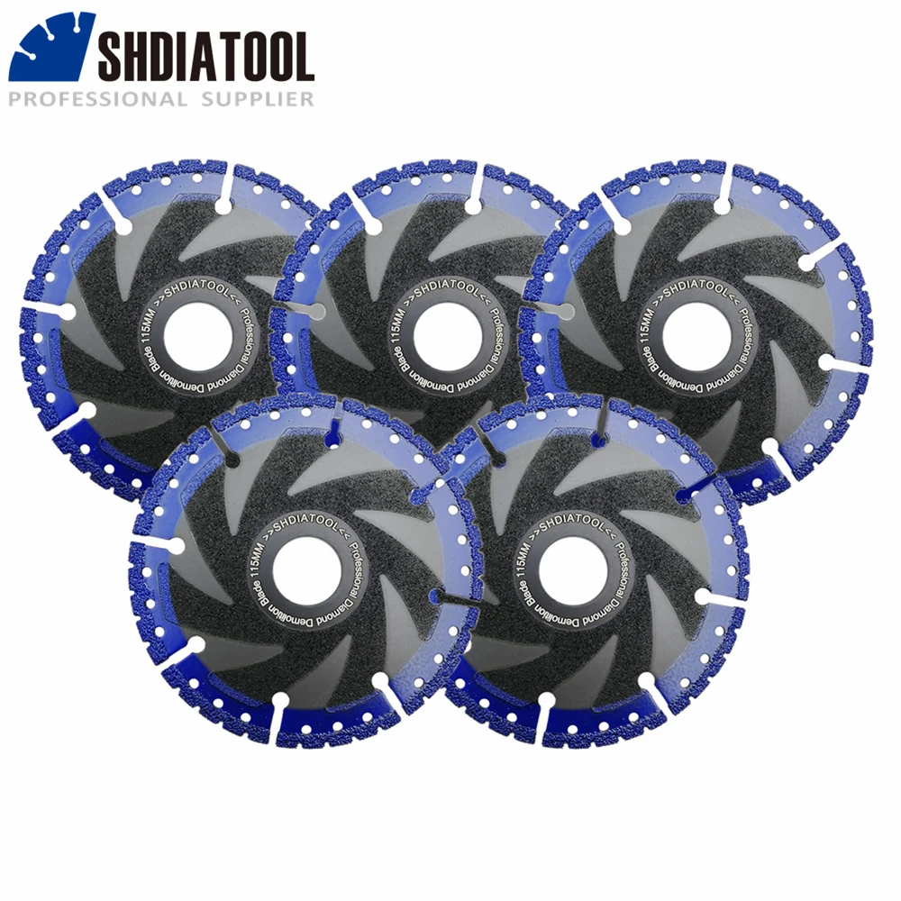 

SHDIATOOL 5pcs Dia115mm Diamond Saw Blade Demolition Cutting Disc For Aluminum Steel Plastic PVC Stone Tile 4.5inch Disc Cutter