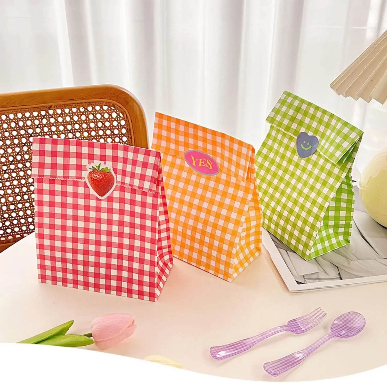 10 Pieces Colorful Checkered Gift Bags - 5 Vibrant Colors, Premium Quality Paper Bags for Gift Wrapping Favors, and Special