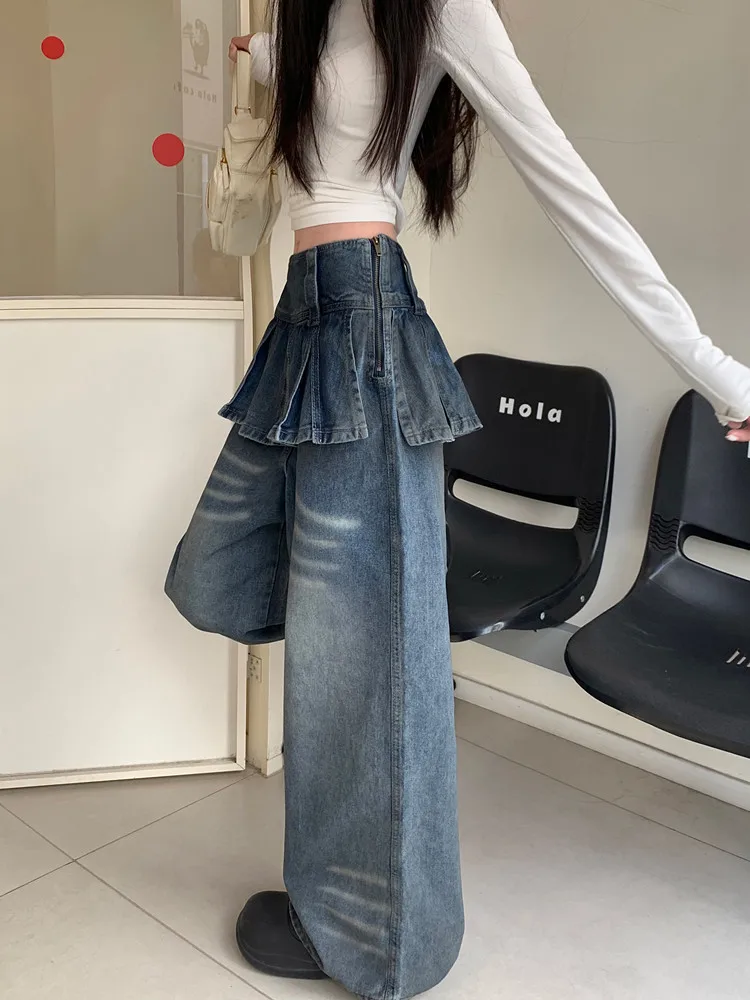 2026 Cyber Y2K Streetwear Vintage Braune Baggy Stacked Jeans für Damen – Weite Bein Denim-Hose Pantalon Femme – Detail 23