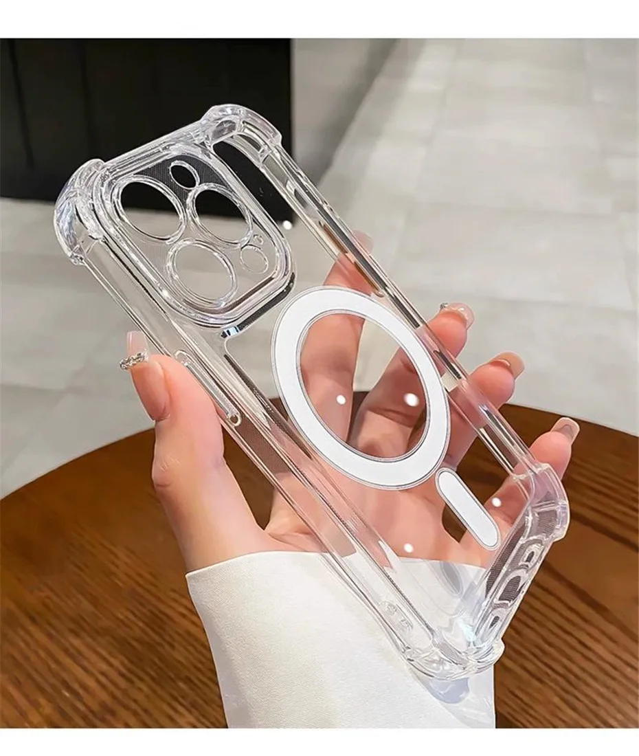 Luxury For Magsafe Shockproof Clear Case For iPhone 18 17 16 15 14 13 12 Pro Max Plus Magnetic Wireless Charge Transparent Cover