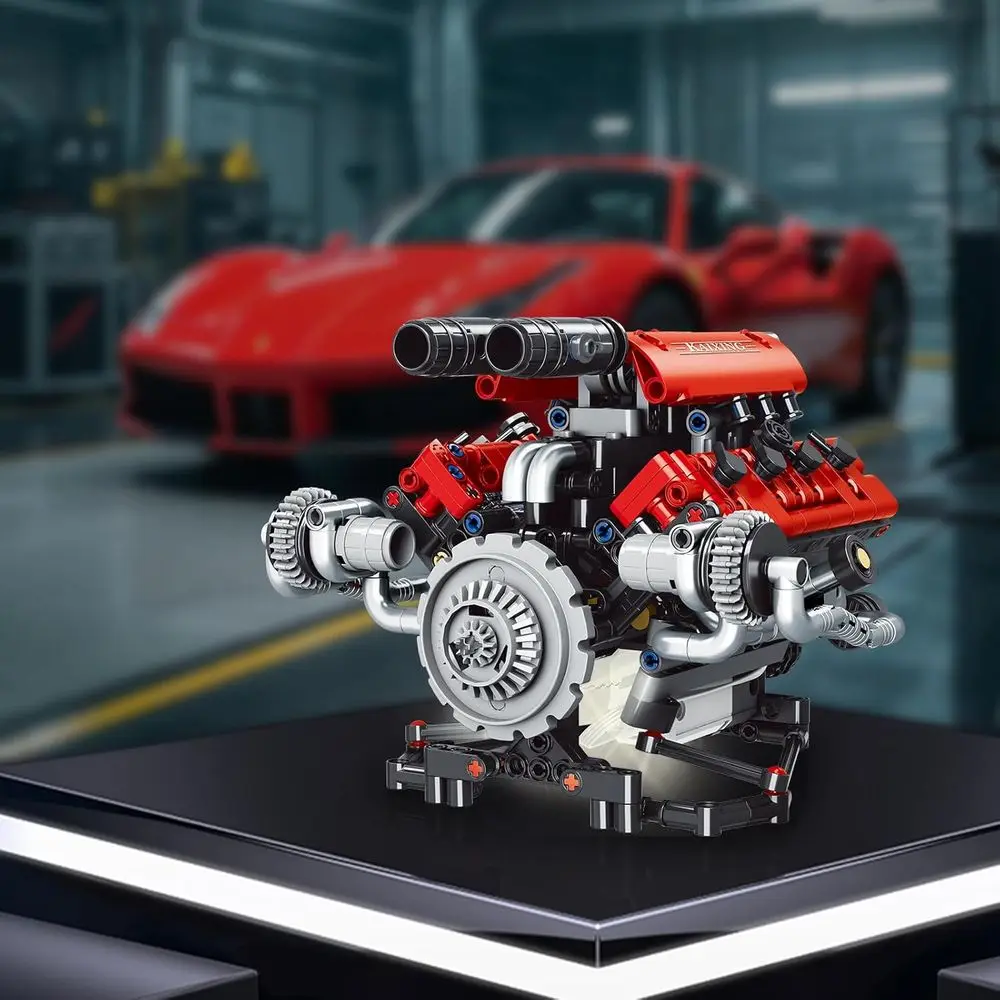 Kit modello motore V8 a 8 cilindri con motore, luci a LED e giocattolo educativo STEM controllato da app per tutte le età (660 pezzi)