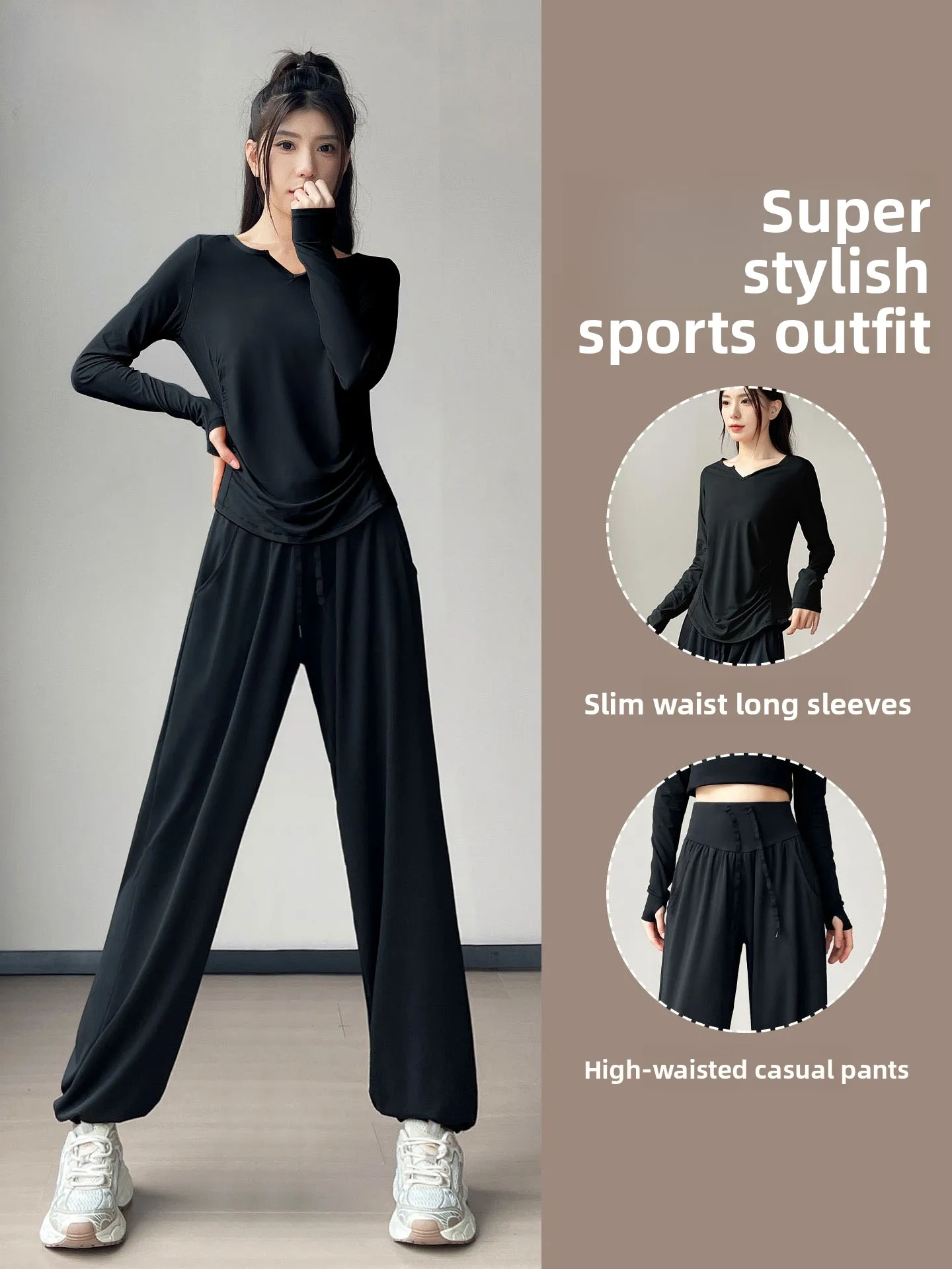 

Women's Sportswear Set Casual Training Yoga Clothes Qui Dry Outdoor Running Gym Fitn Leisure V-Ne Long Sve T-irt