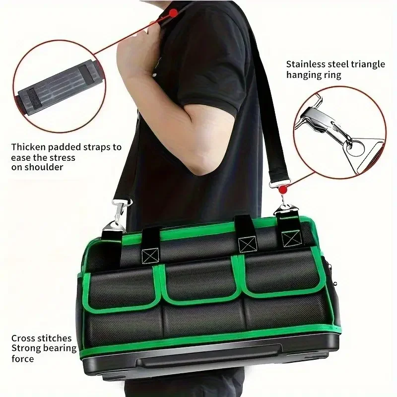 14-Inch Large Toolbox With Multiple Compartments Pockets Adjustable With Shoulder Straps Zipper Closure